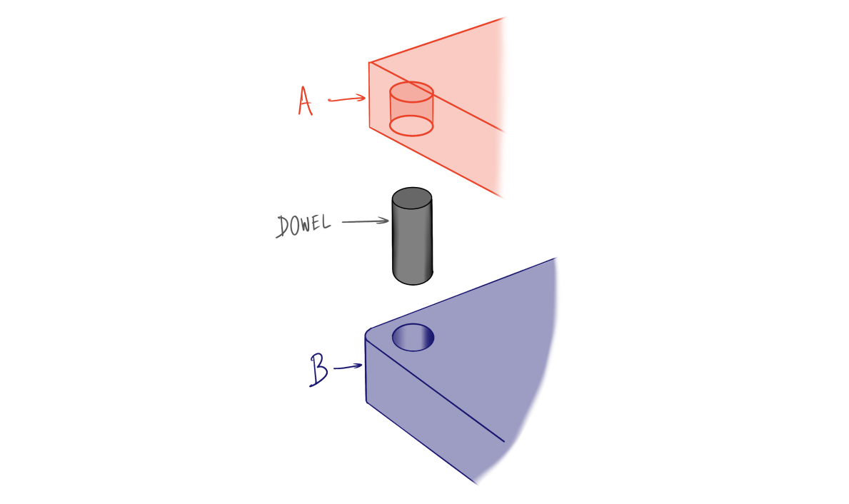 Dowel pin assembly isometric