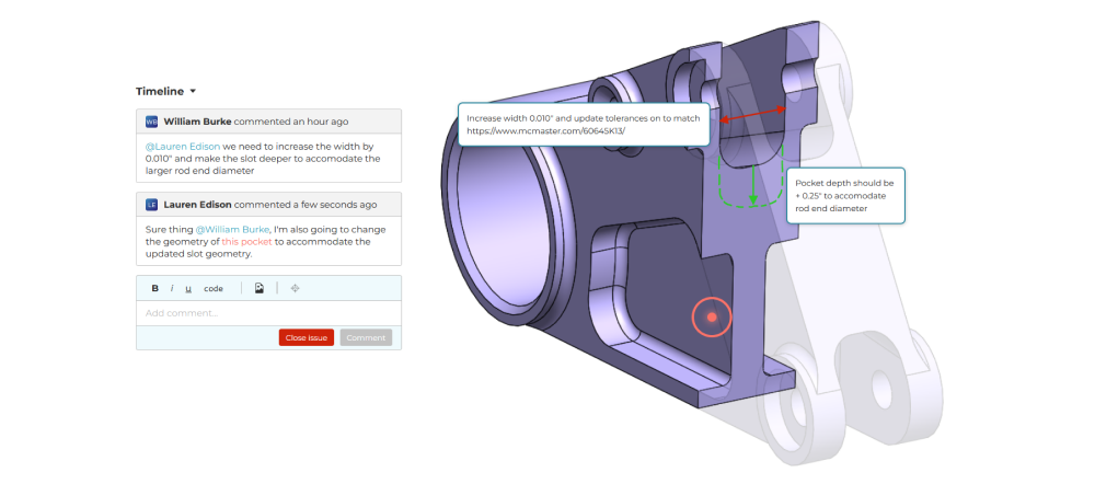 Share visual information when tracking mechanical engineering issues