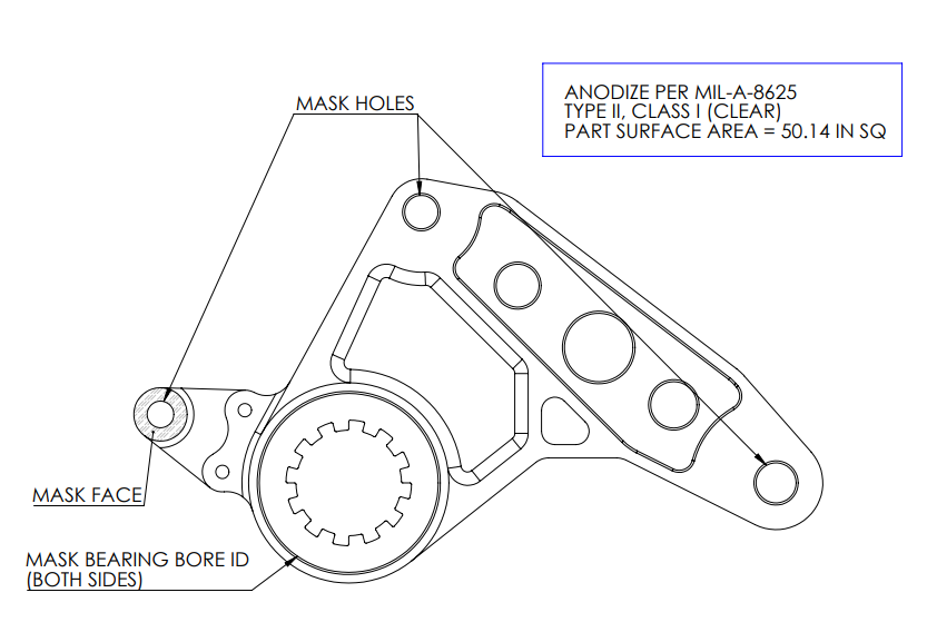 Example of anodizing callouts on an engineering drawing