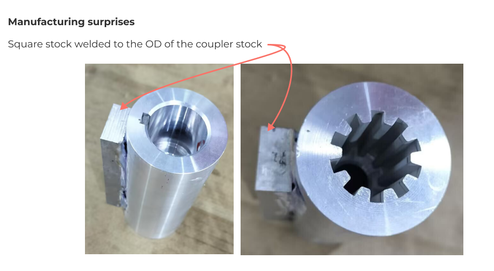 In process images of the coupler during machining