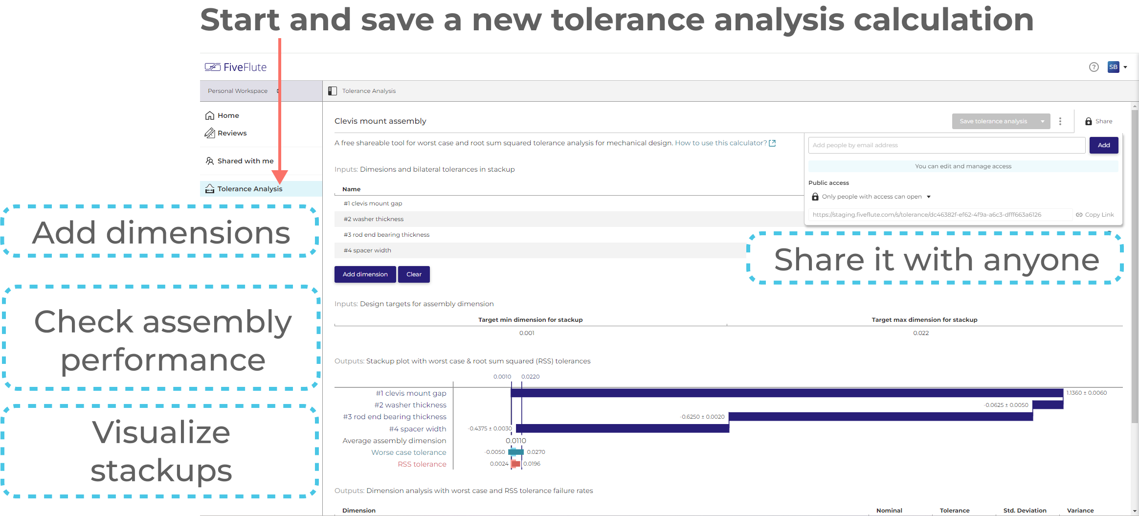 Tolerance calculator in Five Flute app