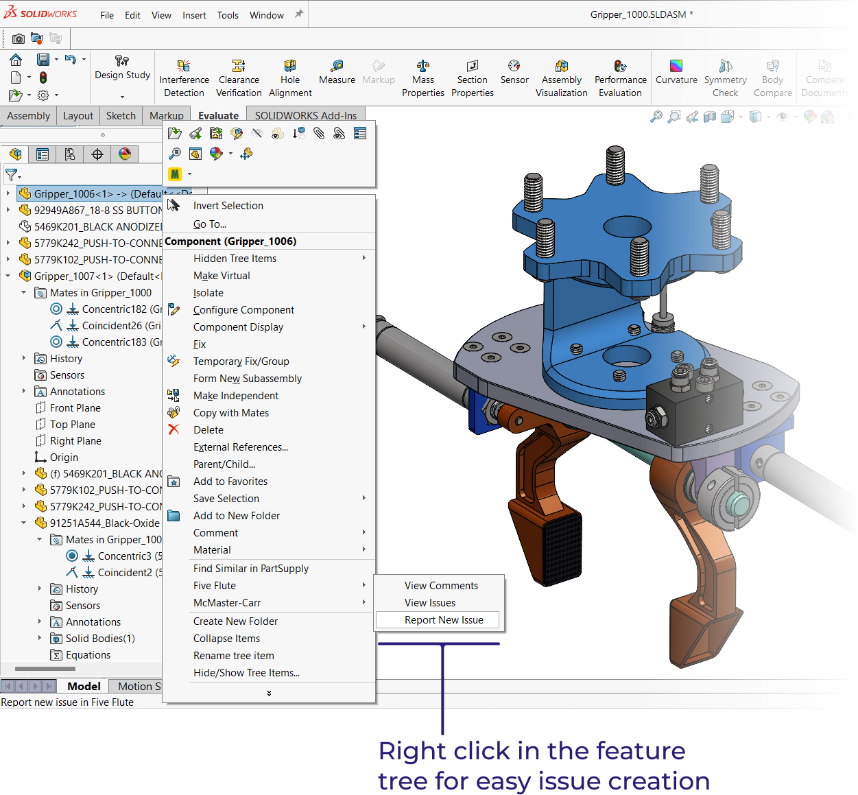 Five Flute SolidWorks add-in right click menu