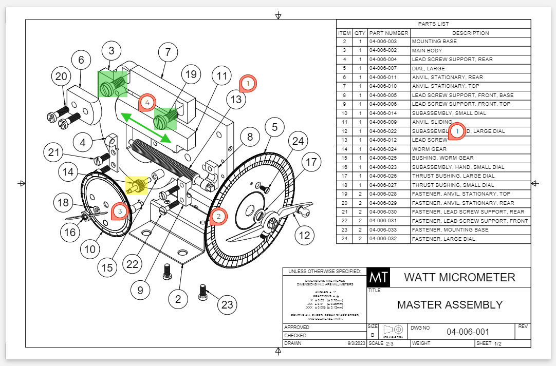 Manufacturing plans for Watt micrometer by Machine Thinking